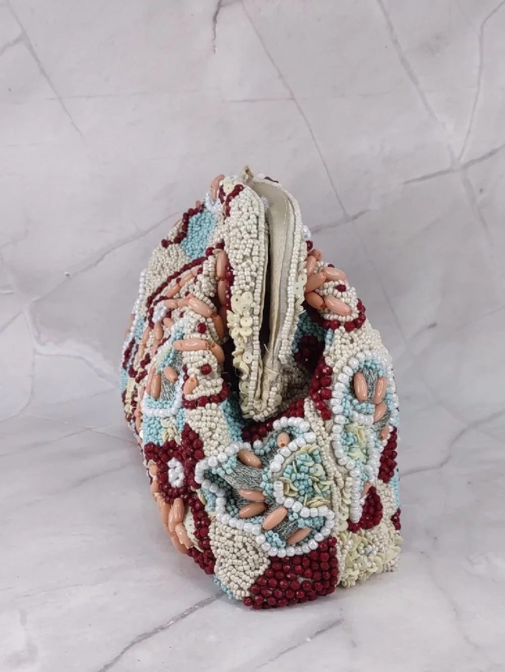 Beaded Hinged Frame Clutch/Crossbody Bag